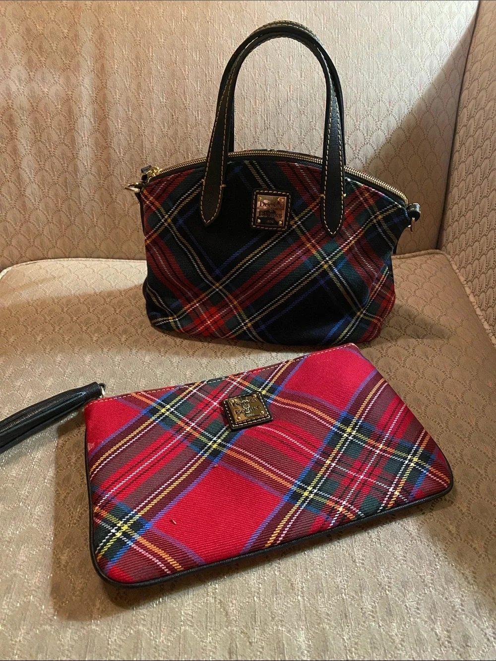 Dooney & Bourke Red Plaid Mini Tote and Wristlet Set